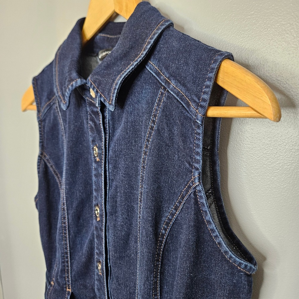 White House Black Market Dark Wash Denim Sleeveless Button Front Dress Size 6 - Picture 5 of 10